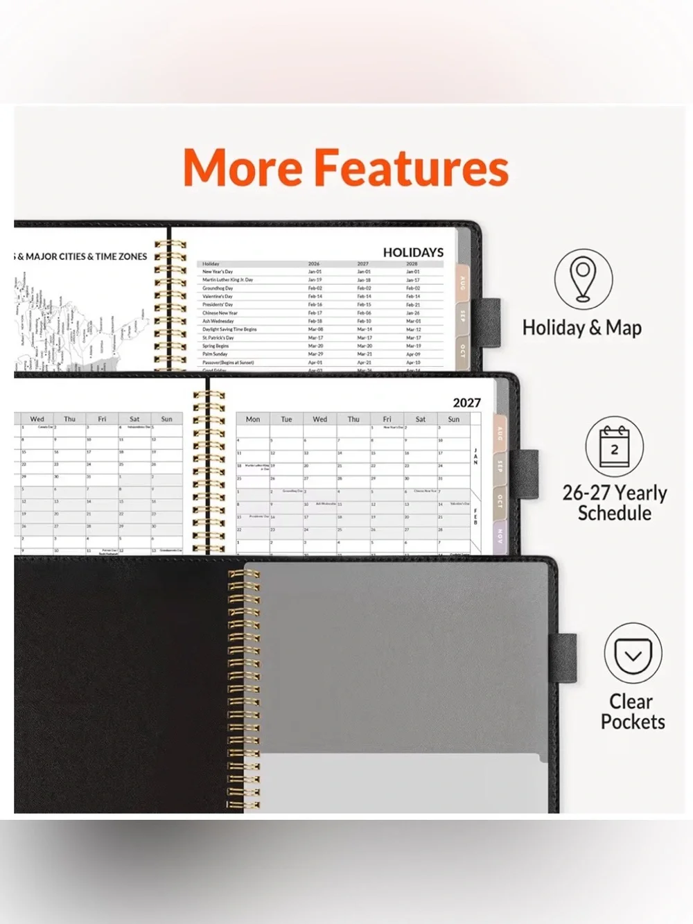 Sunee 2026-27 Weekly Planner Spiral Horizontal Layout Black NWT